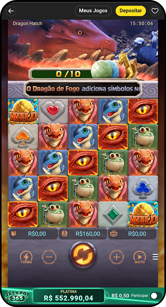 Dragon Hatch da PG Soft em andamento na bet365 com grid 5x5 e símbolo Wild ativo e jackpot
