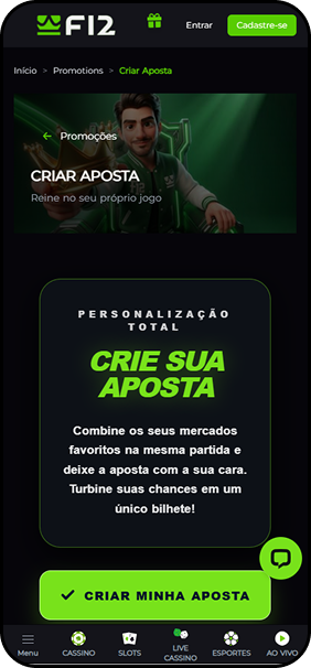 F12.bet com funcionalidade Criar Aposta para combinar múltiplos mercados da mesma partida em um único bilhete