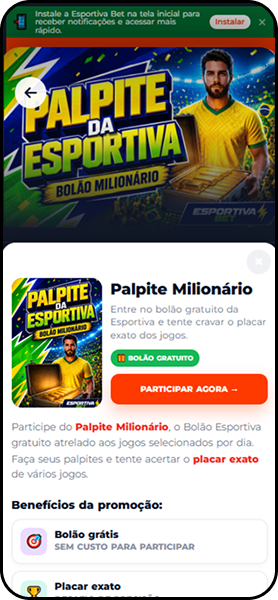 Palpite milionário na Esportiva.Bet com prêmios para seus participantes