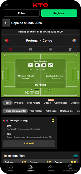 Mercado para o jogo Portugal x Congo com odds para o mercado resultado final