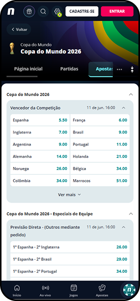 Odds para favoritos na Copa do Mundo 2026 com a Espanha em destaque no ranking