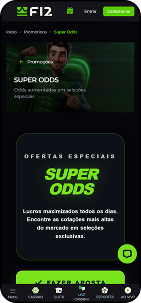 F12.bet com promoção Super Odds com odds aumentadas em seleções exclusivas todos os dias