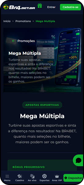 Br4bet com promoção Mega Múltipla com bônus progressivo para apostas esportivas com múltiplas seleções no bilhete